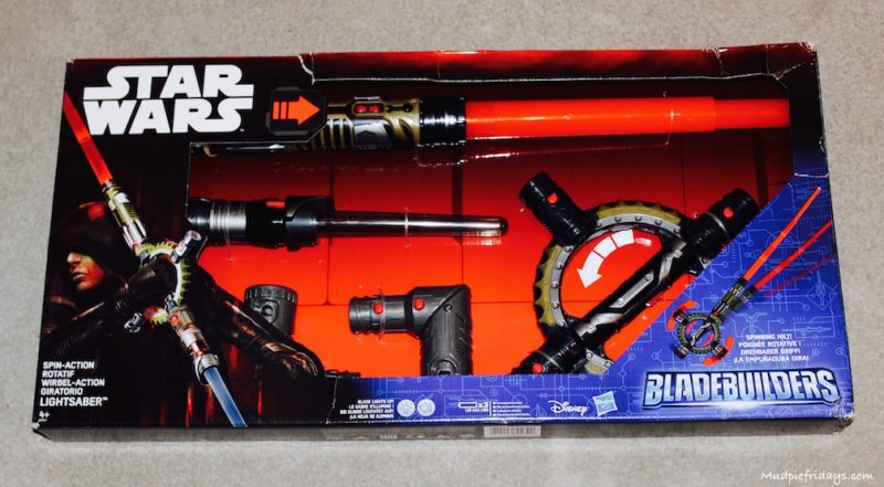 Star Wars BladeBuilders Spin-Action lightsaber toy in its packaging