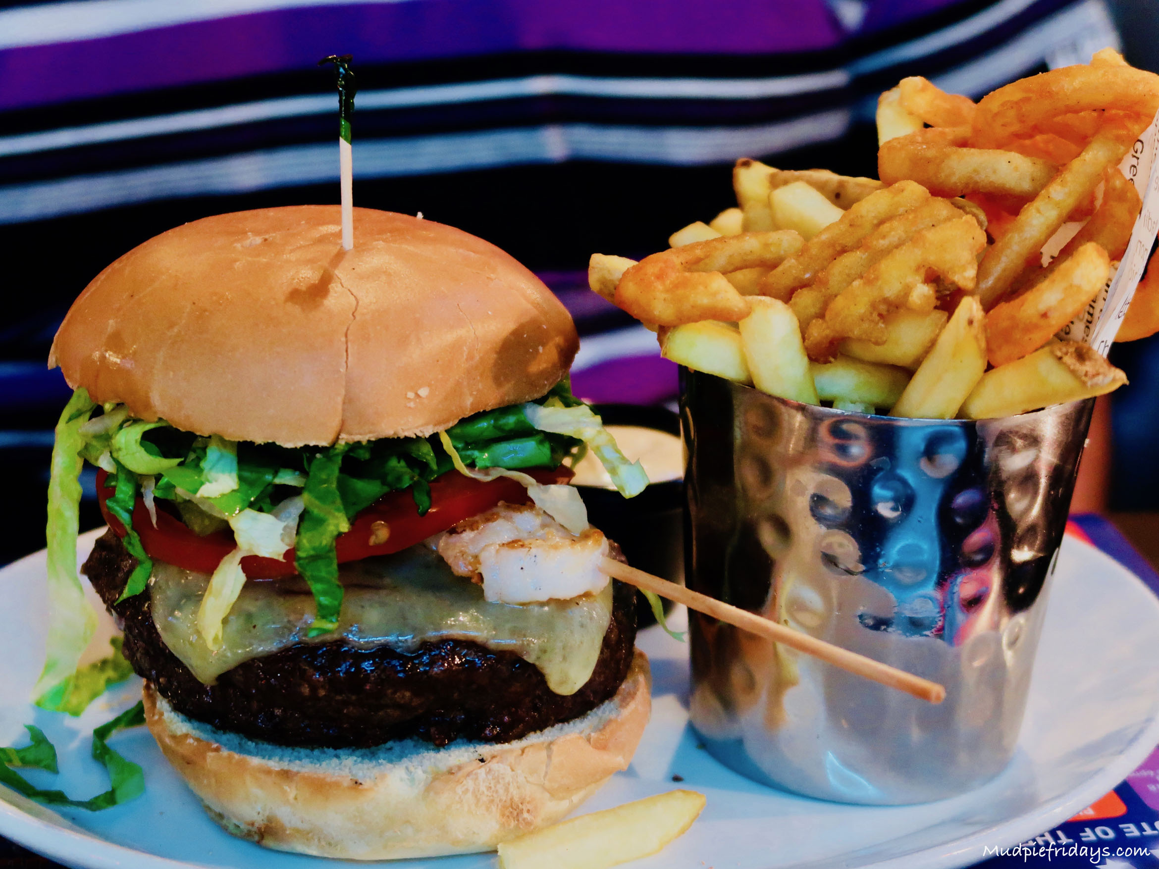burger and fries at Planet Hollywood in london