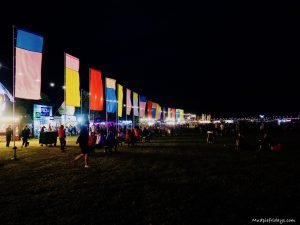 the flags at rewind 80s festival in the evening