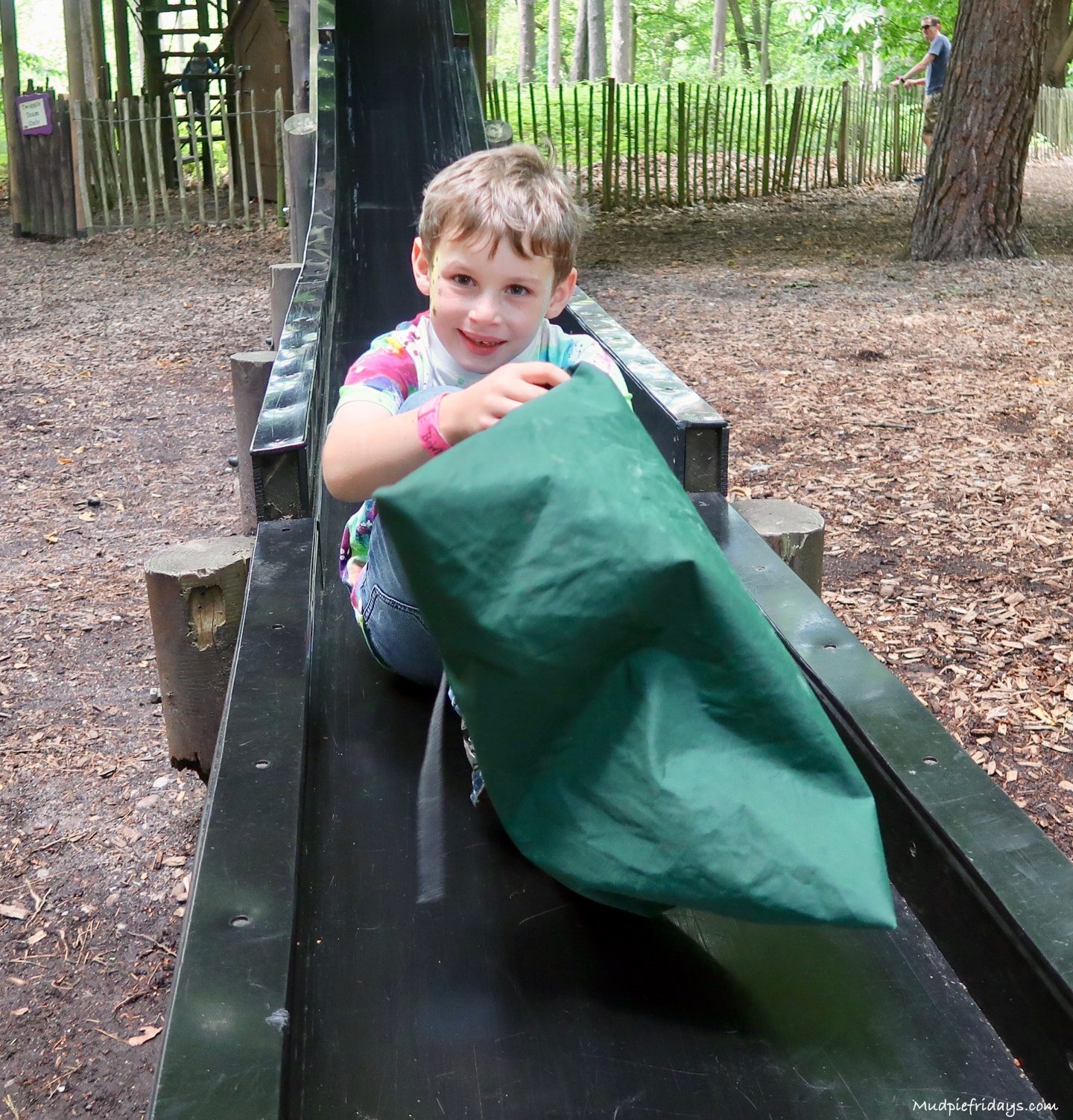 Charlie at the end of the slide