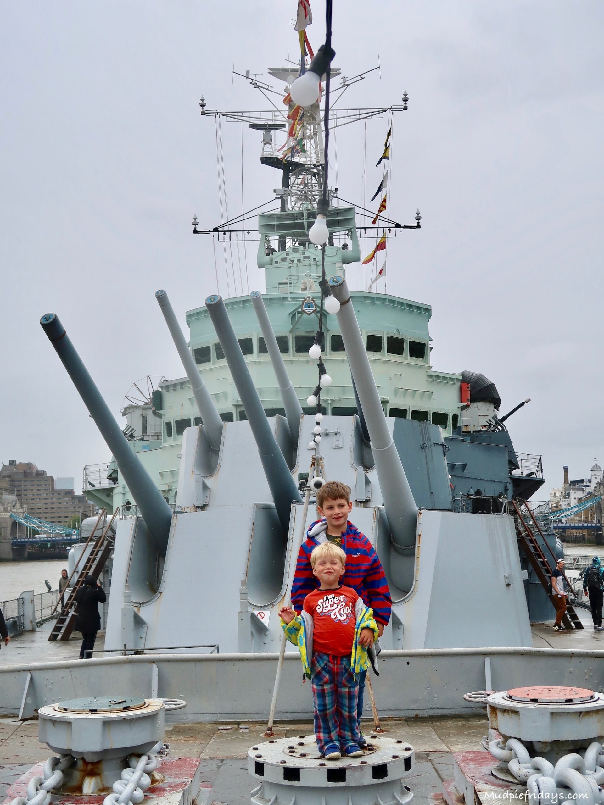 HMS Belfast with the gun turrets in the background