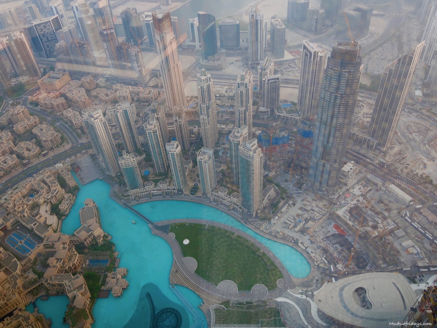 Views of the fountains from the 125th Floor Burj Khalifa at dusk