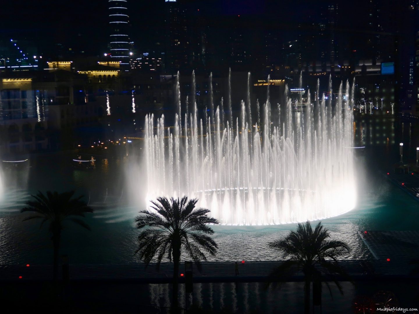 views of the Dubai fountains from the Rooftop Restaurant at the Burj Khalifa
