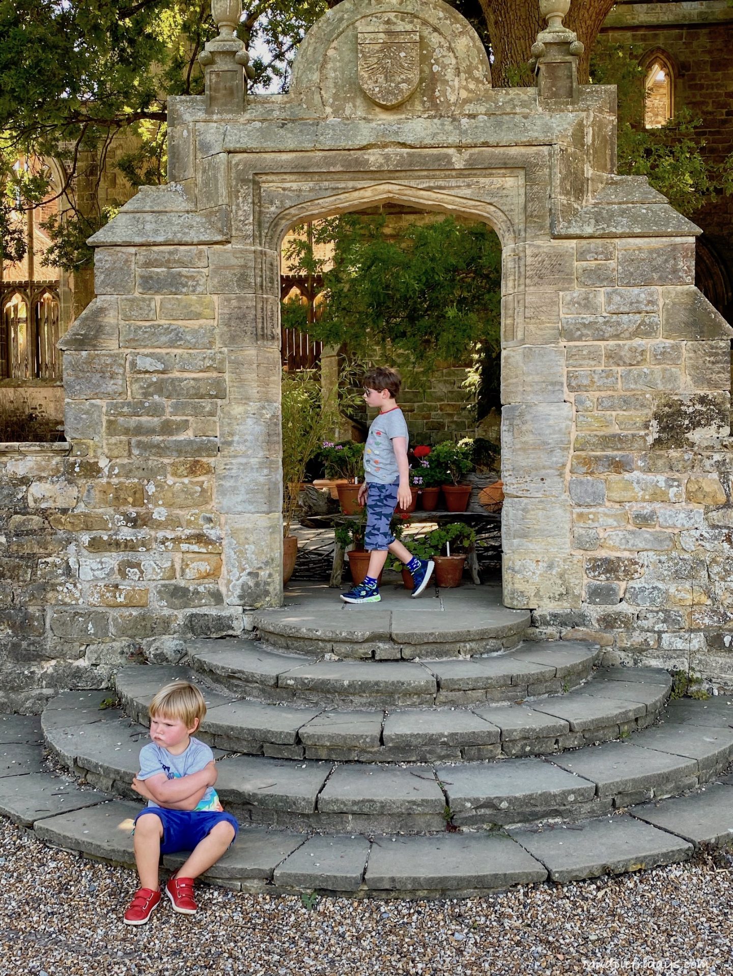 The boys on the steps at Nymans 