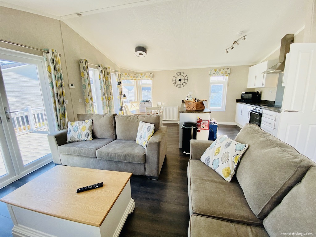 The living area in the 3 bedroom lodge at Croyde Bay Resort in Devon