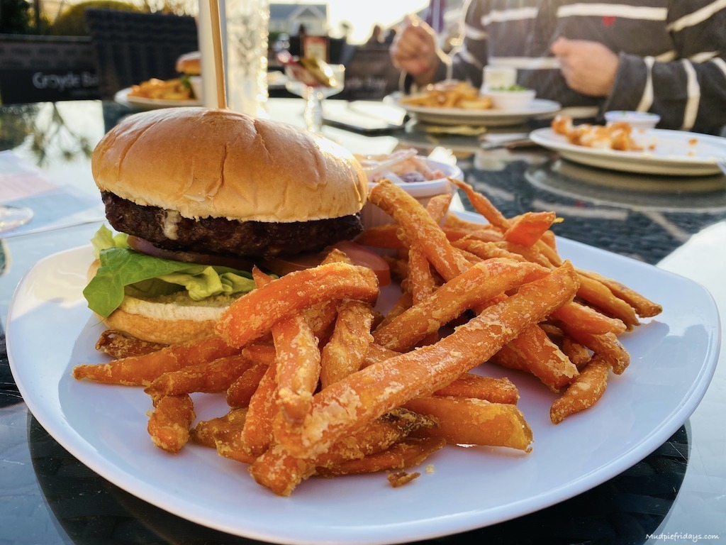 Burger and fries at The Bay Restaurant at Croyde Bay resort in Devon