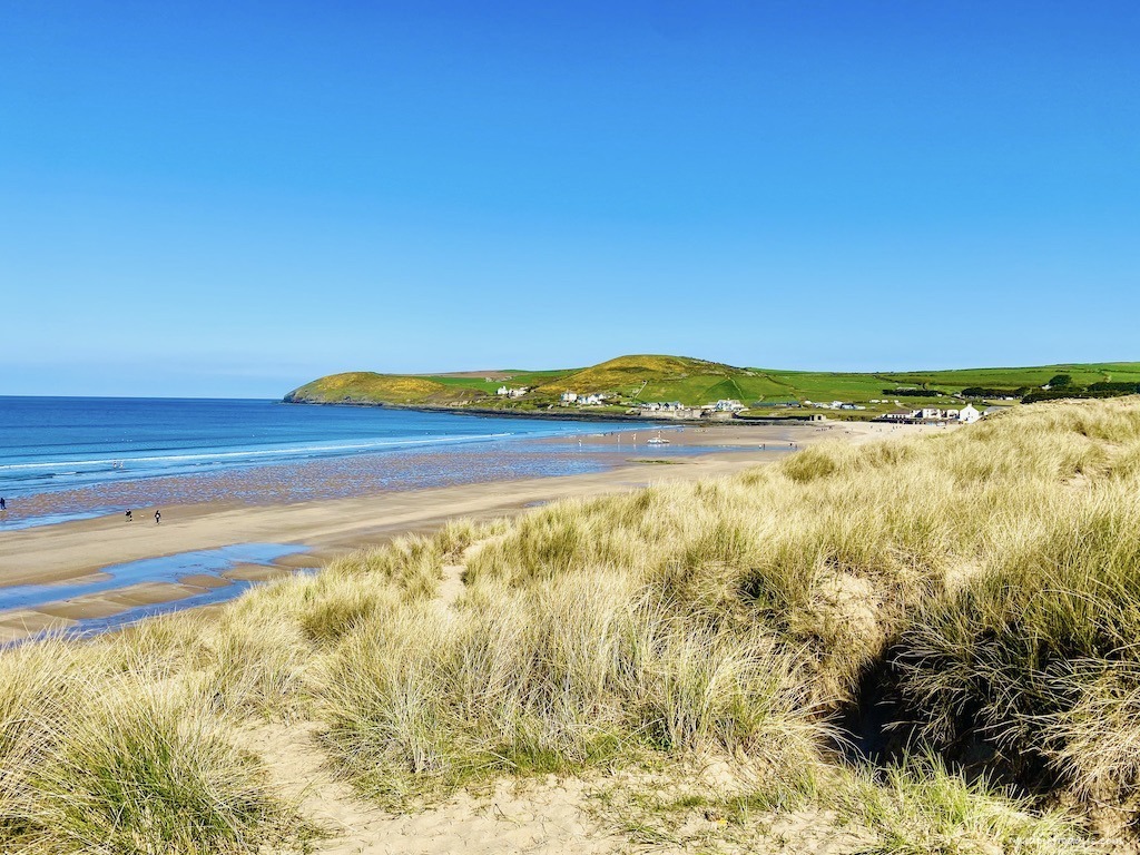 The view of croyde bay beach from the Croyde bay resort in Devon