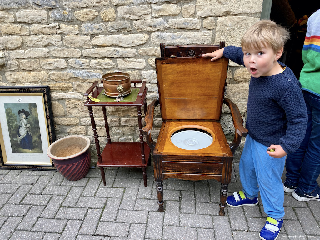 Antique shop harrys surprise with a toilet in a seat