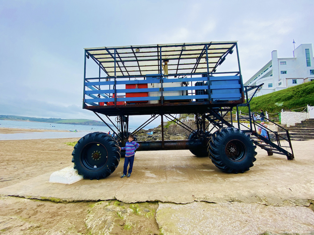 Side on view of the sea tractor at Burgh Island