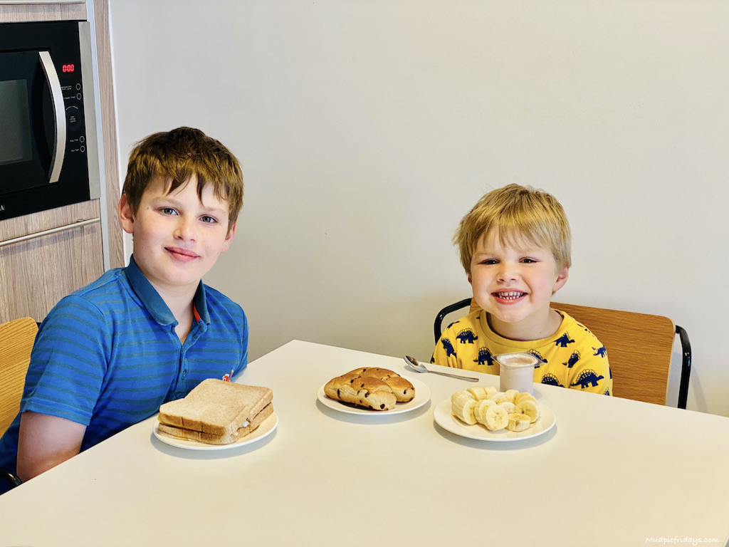 Eating breakfast at staycity aparthotel