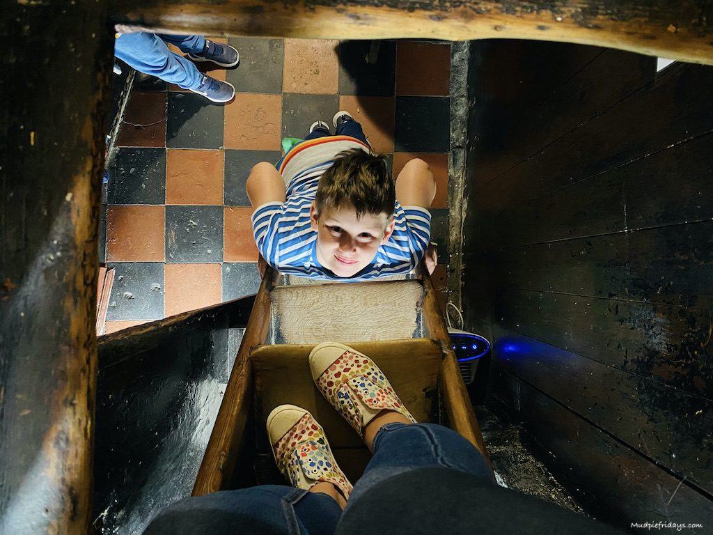 Looking down the ladder in the smallest house in Great Britain