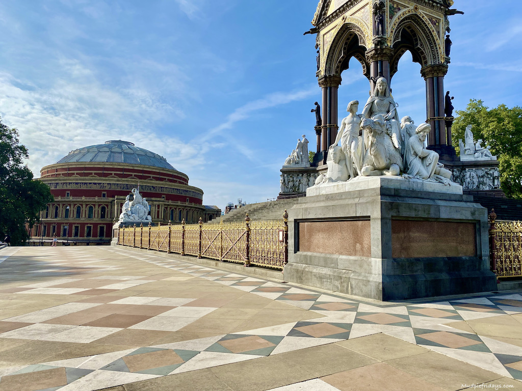Royal Albert Hall and Albert Memorial Kensington Gardens