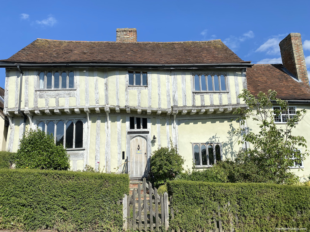 Pale yellow timber framed building in Lavenham Suffolk