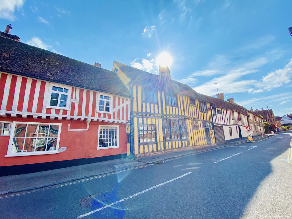 Lavenham multicoloured timber framed houses Suffolk