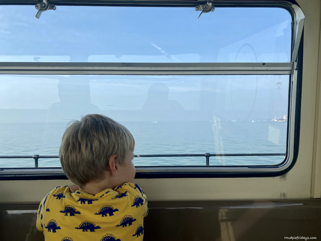 Harry looking out of the train window