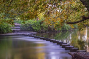 Stepping Stones over the river Mole at the foot of Box Hill, Surrey, UK