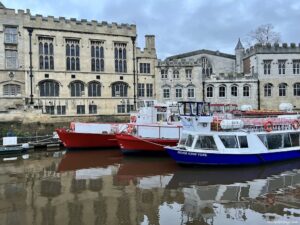 Sight seeing boat trip along river Ouse in York
