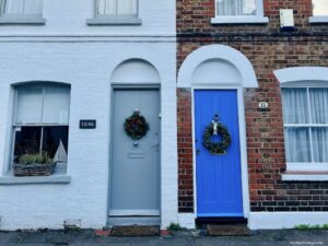 Pretty front doors on the terrace houses around Whitstable harbour