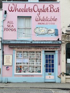 Shop front of Wheelers Oyster Bar in Whitstable high street
