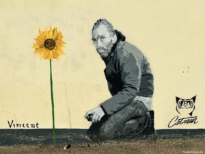 Street art by Catman of Van Gogh on the Whitstable harbour toilet walls
