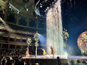 The water curtain at Cirque du Soleil LUZIA at the Royal Albert Hall