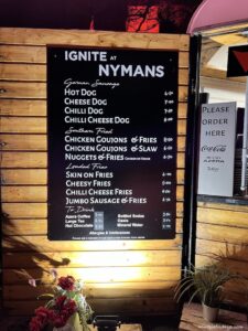 menu at IGNITE Nymans from the fast food van