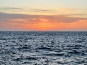 The sunset at sea on the portsmouth to santander ferry journey