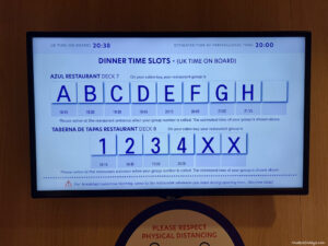 letter and time settings for the restaurant on the Portsmouth to Santander Brittany Ferry