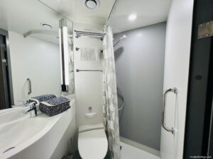 the ensuite bathroom in a standard inside cabin on the Galicia, Portsmouth to Santander ferry