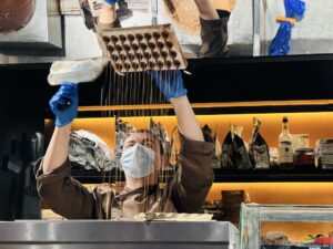 making chocolate in York at Yorks chocolate story - chocolate rain
