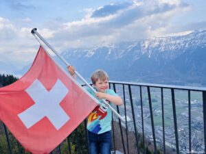 Swiss flag for photo opportunities at Harder Kulm top of Interlaken