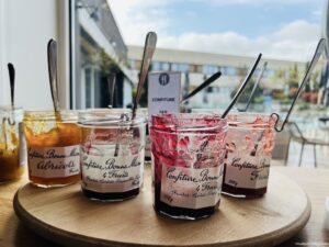 Different jams at breakfast at the Novotel Reims France Review