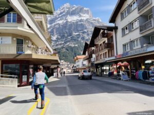 Walking up to Grindelwald First through Grindelwald main street