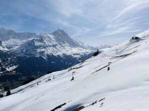 going down on the Grindelwald First Flyer in the snow
