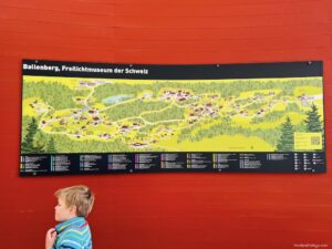 The huge map of Ballenberg swiss open air museum at the entrance. Paper copies also avaliable