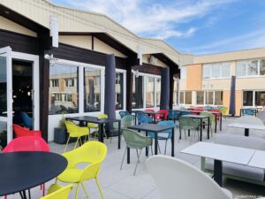outside terrace and pool bar at the Novotel Dijon Sud hotel