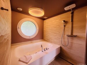 Luxury bathroom in our VIP cottage that sleeps 4 at Hotel Disneyland Paris