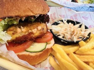Chicken burger at Miam Miam Burger Bar at Center Parc France