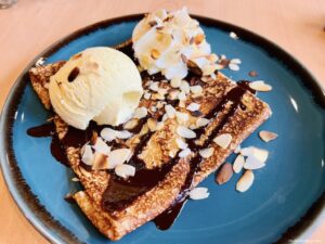 Gourmet Sweet Crepe with ice cream at Creperie Suzette restaurant at Center Parcs France