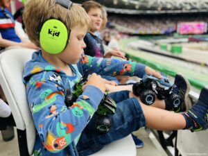 Do not forget your ear defenders at the monster jam - harry with his monster truck at the london stadium