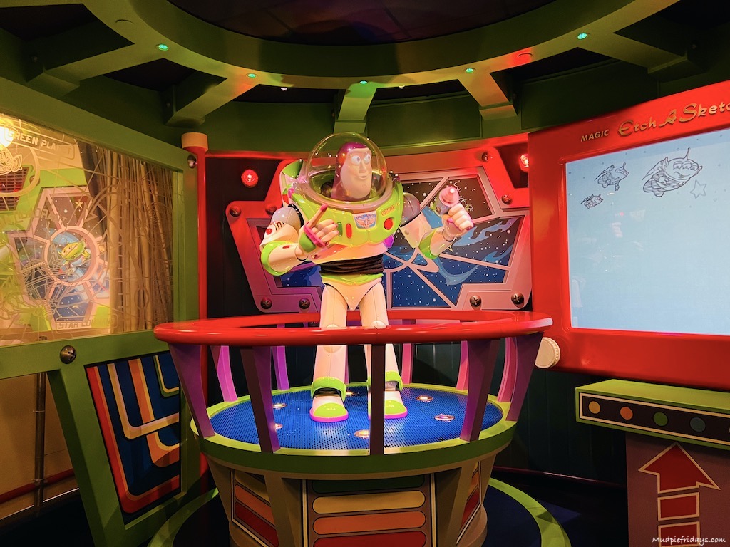Buzz on the entrance to Buzz Lightyear Laser Blast one of the best Disneyland Paris rides