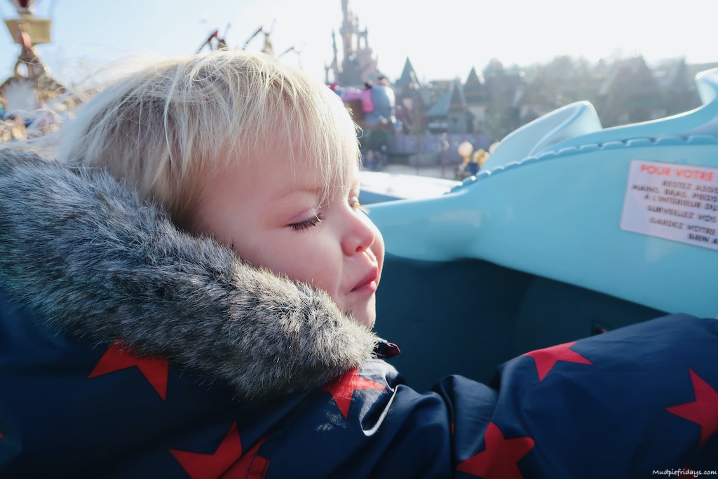 A view of the disneyland paris castle from the The Dumbo ride at Disneyland Paris
