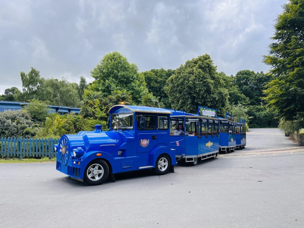 The land train at Marwell Zoo which costs £2 for a round trip.