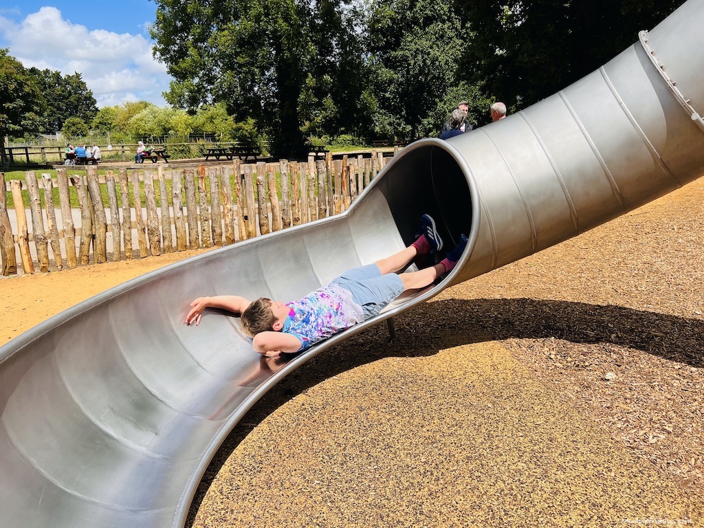 adventure playground at Marwell Zoo review going down the slide backwards