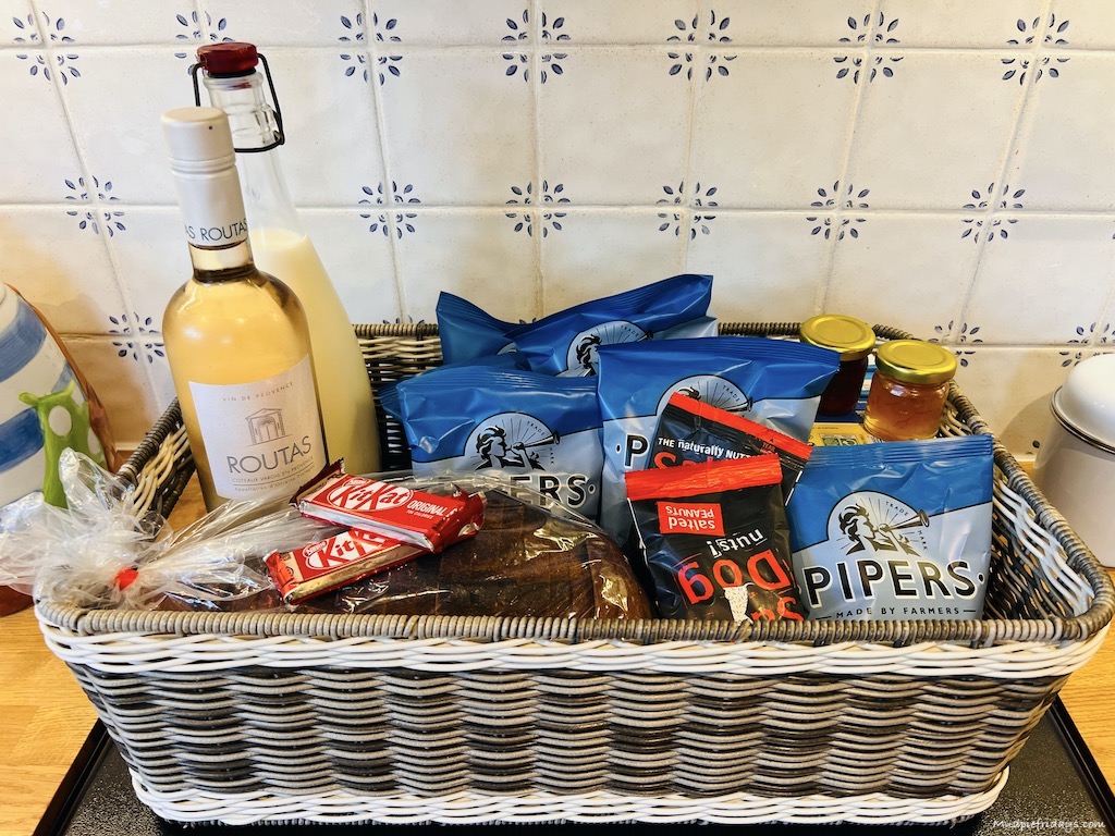 The welcome hamper left when we stayed at our hotel in Sherborne