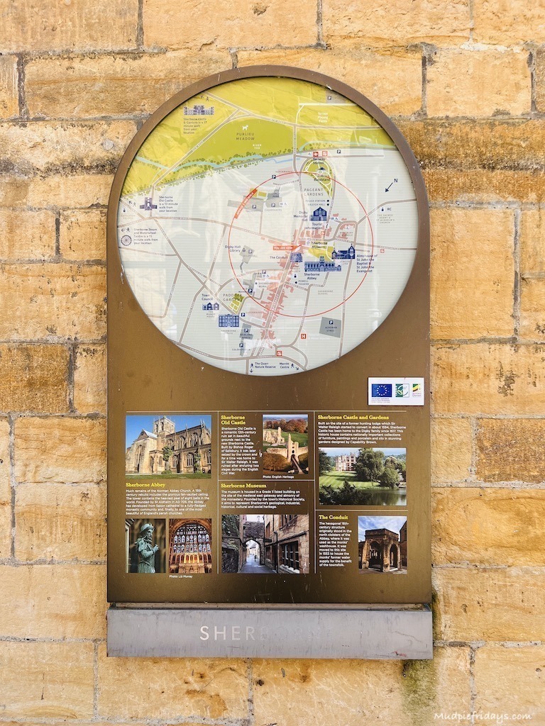 Sherborne town trail sign in the town