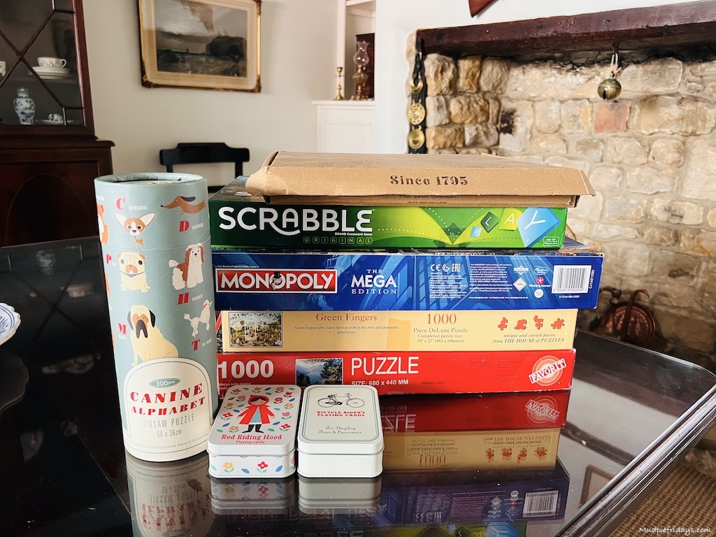 Selection of child friendly games we found in the cottage at the Eastbury Hotel