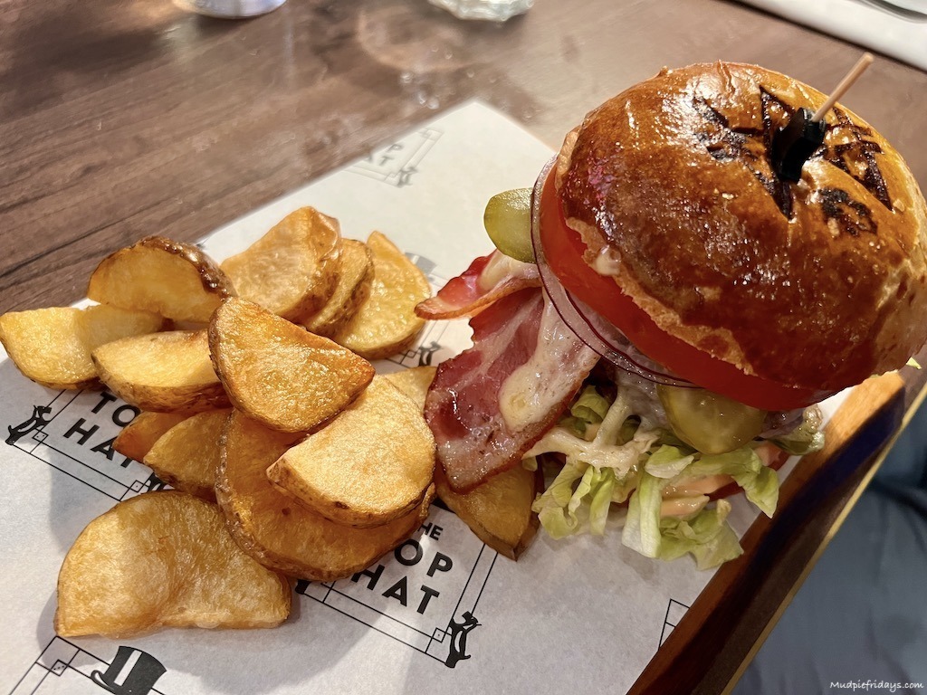 A burger at the Top Hat Restaurant on Tottenham Court Road