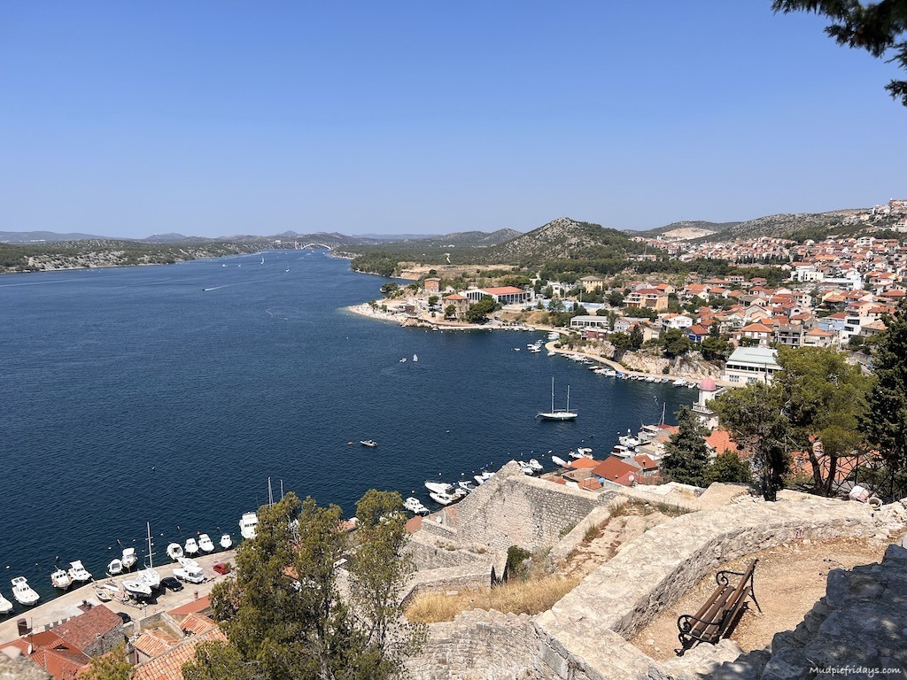 The view of Banj Beach Sibenik from St Michaels Fort