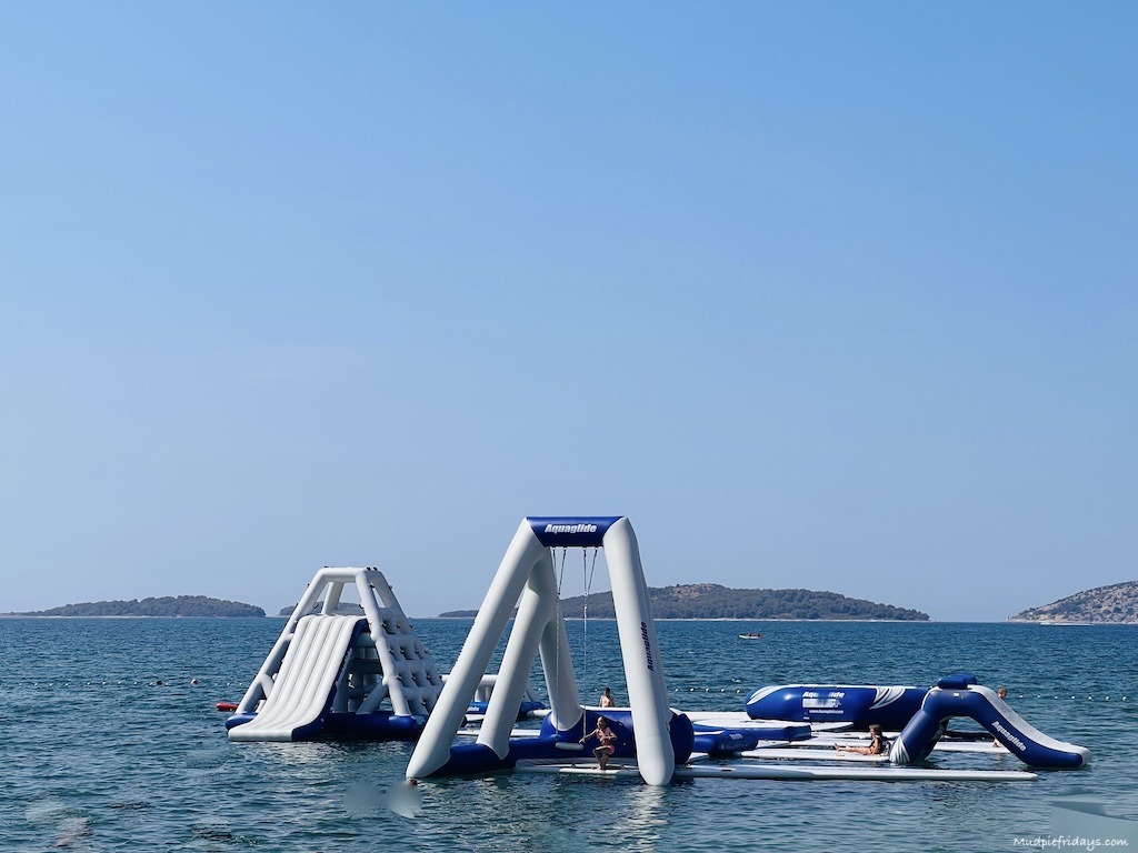 The inflatable assault at Rezaliste Beach for kids to play on